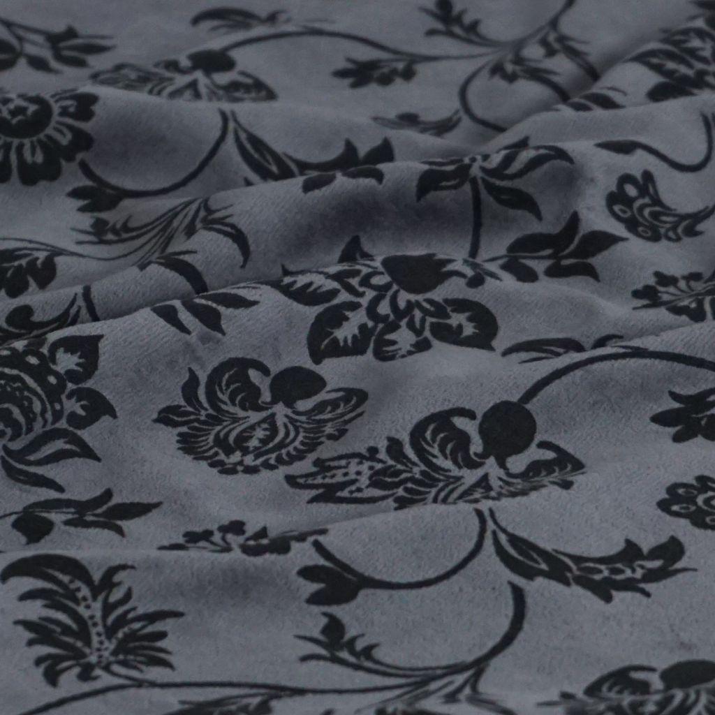 Nickistoff bedruckt Blüten Zweige grau schwarz